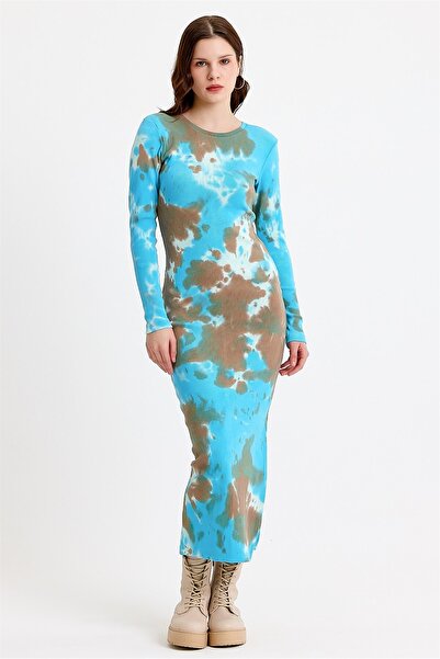JAHR MARC Blue Batik Washed Slit Knitted Dress