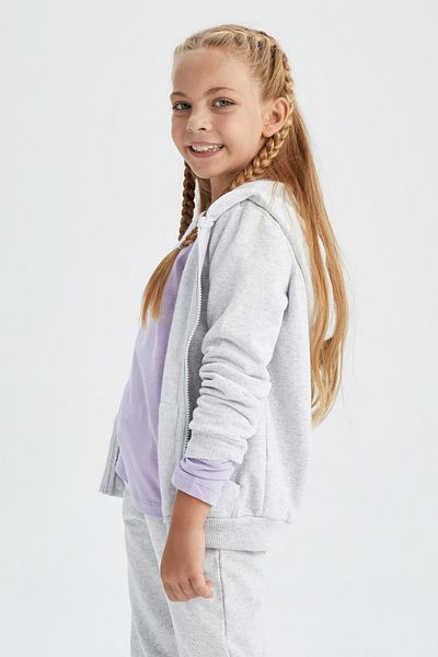 DeFacto Girl's Hooded Cardigan with Thick Fabric and Soft Furry Inside