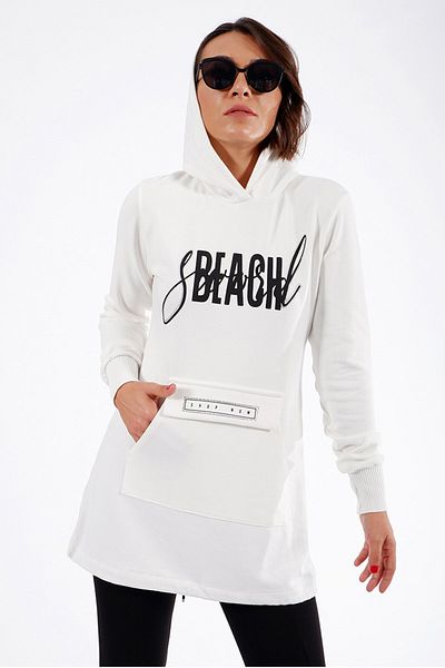 FAZZA FABRİKA Ecru Hooded Detail Sweatshirt-tunic