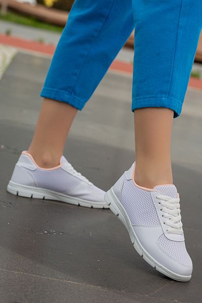 BOUIS Pantofi de damă, alb, cu șireturi, zilnic, plat, cu talpă confortabilă, plasă, moale, elegant, pantofi sport pentru mers