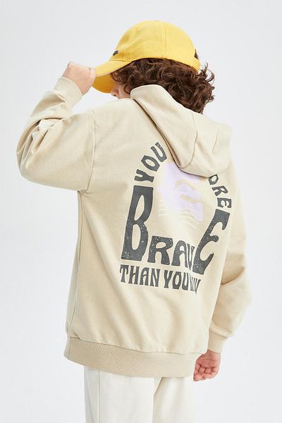 DeFacto Boy's Oversize Fit Hooded Back Printed Sweatshirt