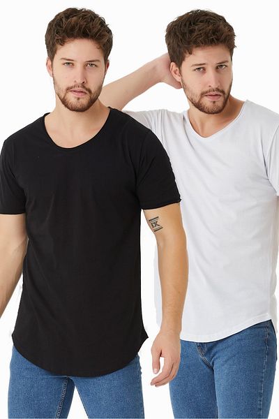 Tarz Cool Ανδρικό ασπρόμαυρο Dirty Collar Casual T-shirt-ikilitcpsr01s