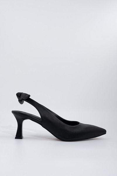 Modabuymus Black Low Heel Stiletto Shoes with Bow on the Back - Minipony