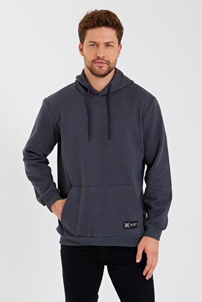 COMEOR Ανδρικό φούτερ από βαμβακερή κουκούλα Anthracite Kangaroo Pocket