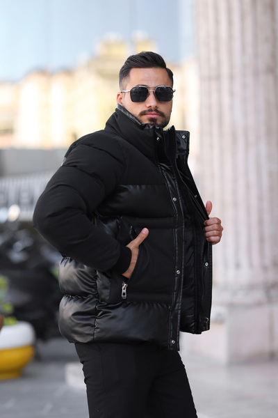 S&M CLOTHİNG Yeni Sezon Erkek Kışlık Şişme Deri Mont