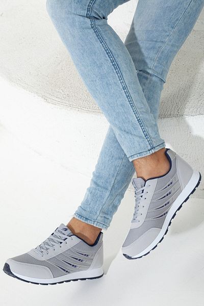 Rona Gifts Bărbați gri din plasă cu șireturi zilnice, talpă moale, confortabilă, pantofi sport casual