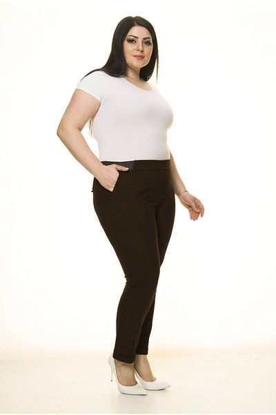 modayız Brown Plus Size Trousers with Pockets L1-1691