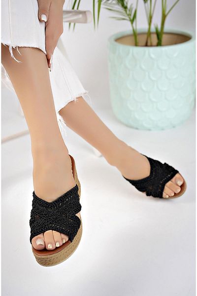 Moda Frato Γυναικείες παντόφλες χιαστί ψάθινη σόλα