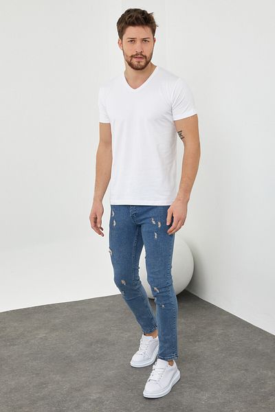 Tarz Cool Ανδρικό μπλουζάκι Lycra με λευκή λαιμόκοψη σε λεπτή εφαρμογή