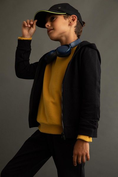 DeFacto Boy's Black Hooded School Cardigan