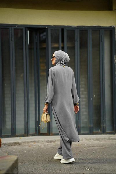 NS Moda Hijab Cross Tied Jumpsuit Gray Model-419