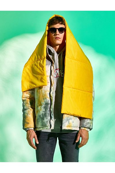 Koton Patterned Puffer Jacket Stand Collar