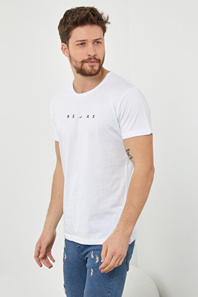 Tarz Cool Tricou slim cu lycra cu imprimeu alb pentru bărbați-rlxtsr06s