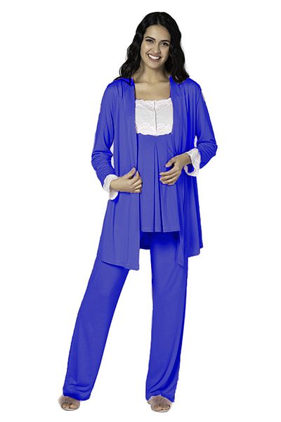 GIONA Maternity Combed Cotton 3-Piece Pajama Set