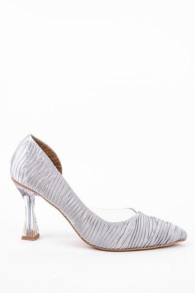 Modabuymus Stiletto din satin gri transparent - Pantofi cu pliuri și tocuri înalte