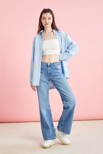DeFacto Basic Oversize Fit Poplin Shirt 100% Cotton Tunic