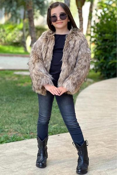 Riccotarz Girl's Lady Fur Coat Black Bottom Top Set