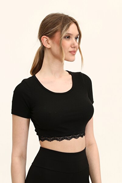 KİM Kİ O Черен дантелен къс топ - Дамски плетен Kko-00-1557