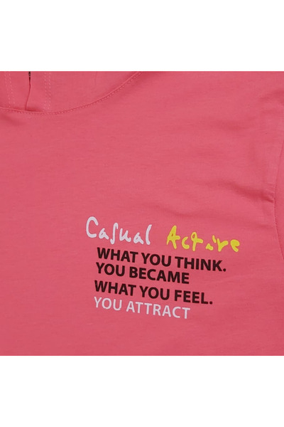 Walox Girl's Hooded Text Printed Cotton Fuchsia T-shirt