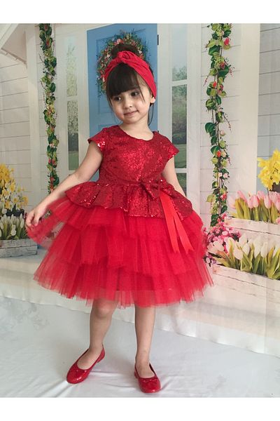 Mixie عيد ميلاد أحمر، تول، فستان سهرة حنة