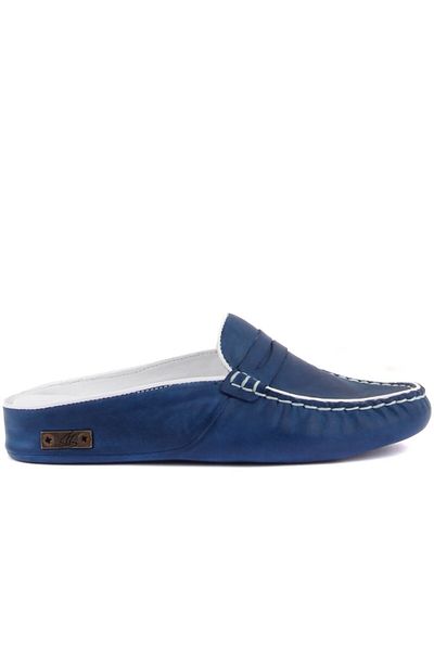 SailLakers - Navy Blue Leather Women's House Slippers