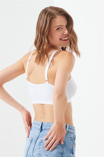 Cottonhill Μπουστάκι Bralette από λευκό βαμβακερό ρυθμιζόμενο λουρί με φερμουάρ