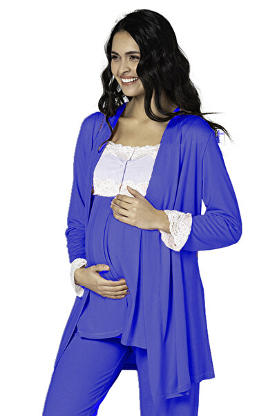 GIONA Maternity Combed Cotton 3-Piece Pajama Set