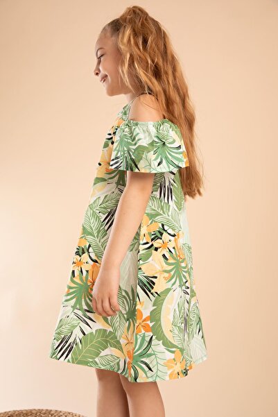 DeFacto Dívčí relaxační šaty z bavlněného popelínu s květinovým vzorem