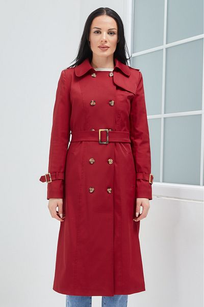 Wazze Burgundy Trench Coat with Button Closure