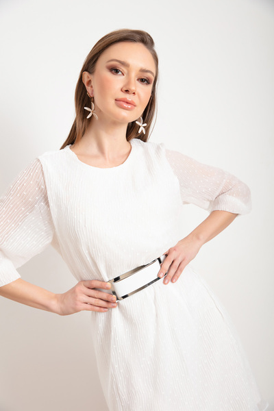 Lafaba Дамска бяла мини рокля с колан