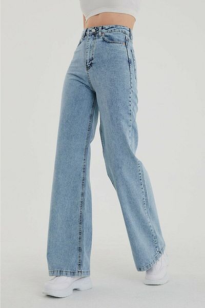 Livik Blugi din denim cu picior liber din lycra cu talie super înaltă pentru femei Power Lycra