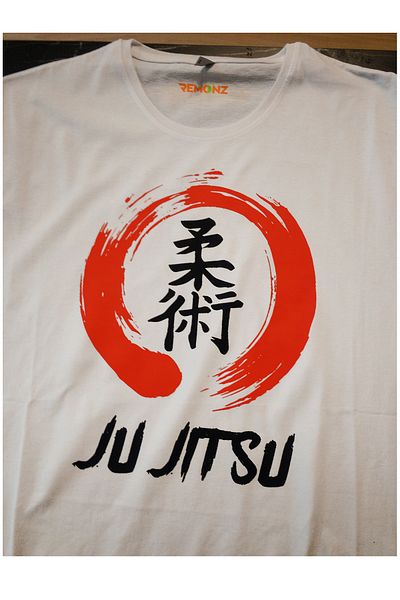 remonz Jiu Jitsu εμπριμέ 100% βαμβακερό λευκό μπλουζάκι Oversize