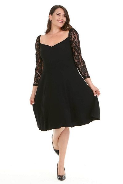 MYLİNE Square Neck Sleeves Lace Dress