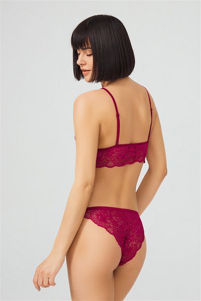 Cottonhill Γυναικείο Σετ σουτιέν με δαντέλα Cherry διάφανο μη ασύρματο