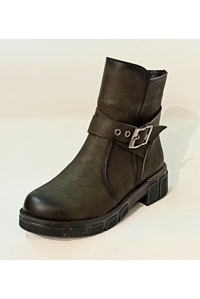 BRGL Anatomik Kauçuk Taban Kadın Tokalı Haki Yeşil Bot