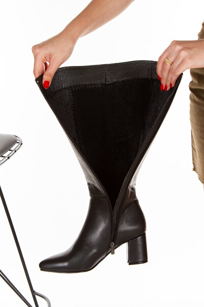 derithy Hakiki Deri Kalın Ökçe Neolit Tbn Düz Gonç Balenli Ve Fermuarlı Taytüyü Astar Kışlık Çizme-siyah