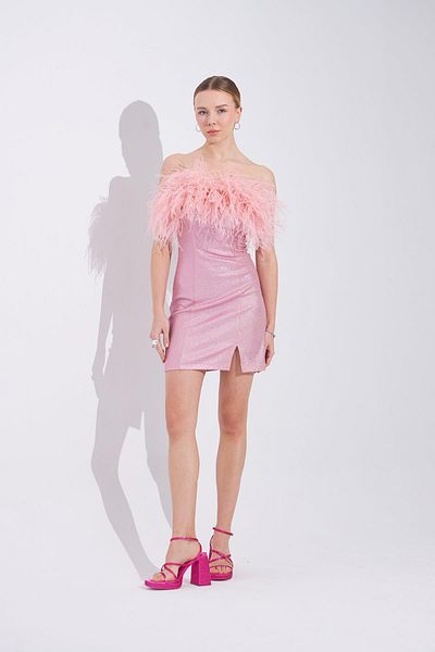 Mozto Liana Feather Pink Mini Dress