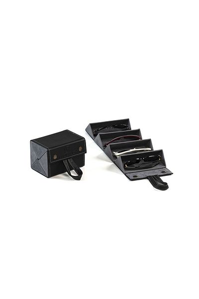 Look Rich Handmade Leather 4-Piece Glasses Carrying and Storage Bag - Black Color