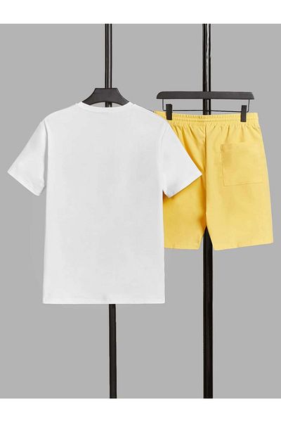Black Sokak Blacksokak Unisex White Yellow California Printed Shorts Set