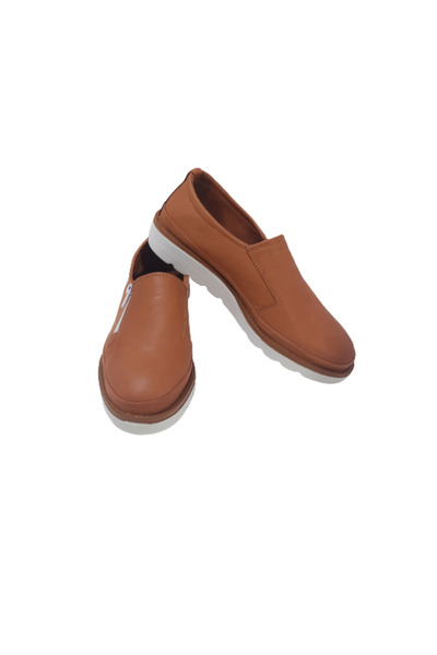 KAPAR Balerini de damă din piele naturală maro cu fermoar