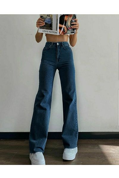 DRC trend Logue Model Femei Lycra Sweet Blue Pantaloni largi cu talie super înaltă