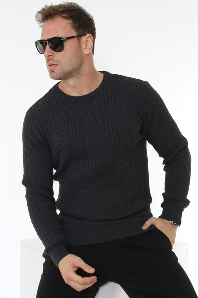 Matte Milano Crew Neck Hair Braided Organic Cotton Anthracite Melange Knitwear Sweater