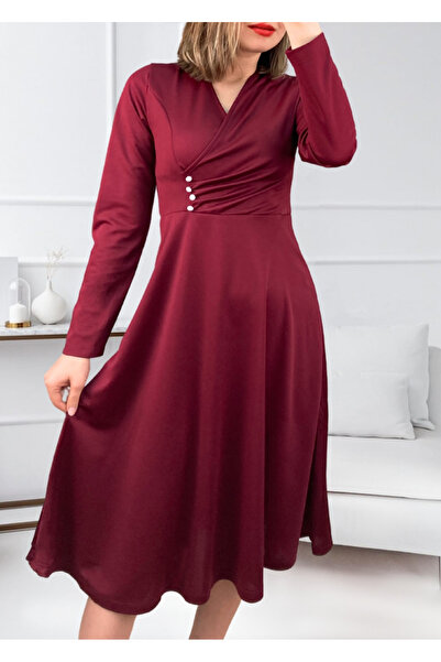 Esinty Γυναικείο νυφικό νυφικό με διπλό στήθος με κουμπιά μπορντό