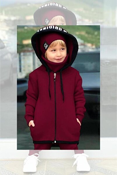 Riccotarz Boy's Beret Original Cool Claret Red Tracksuit Set