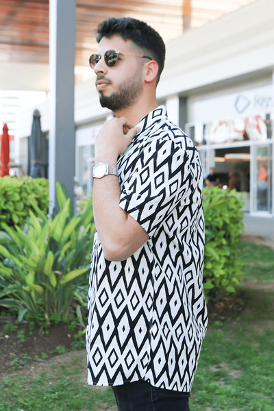 ASG TEKSTİL Cămașă pentru bărbați cu dungi albe de culoare neagră