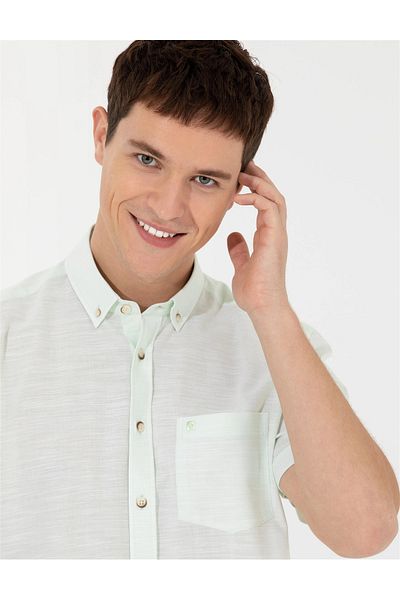 Pierre Cardin Cămașă verde cu mânecă scurtă pentru bărbați