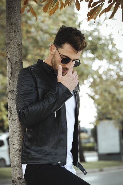 Oksit Attilio Extra Slim Fit Men's Leather Coat with Fleece Inside and Piping on the Sides