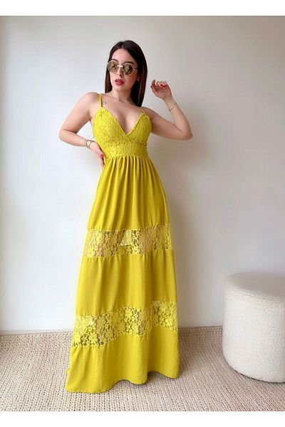 merlavin Rochie de seară de damă cu bretele din țesătură Aerobin, cu lungime maxi, decoltată la piept (colorată)