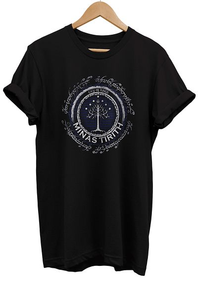 remonz Lotr Lord of the Rings Minas Trith εμπριμέ 100% βαμβακερό μαύρο μπλουζάκι