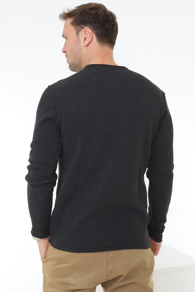 Matte Copenhagen Crew Neck Stitching Detailed Organic Cotton Anthracite Melange Knitwear Sweater